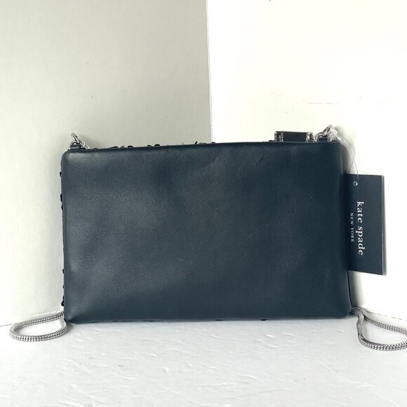 Kate Spade Nova Fringe Embellished Clutch Crossbody Black Chain Strap Rare Party - Picture 3 of 12